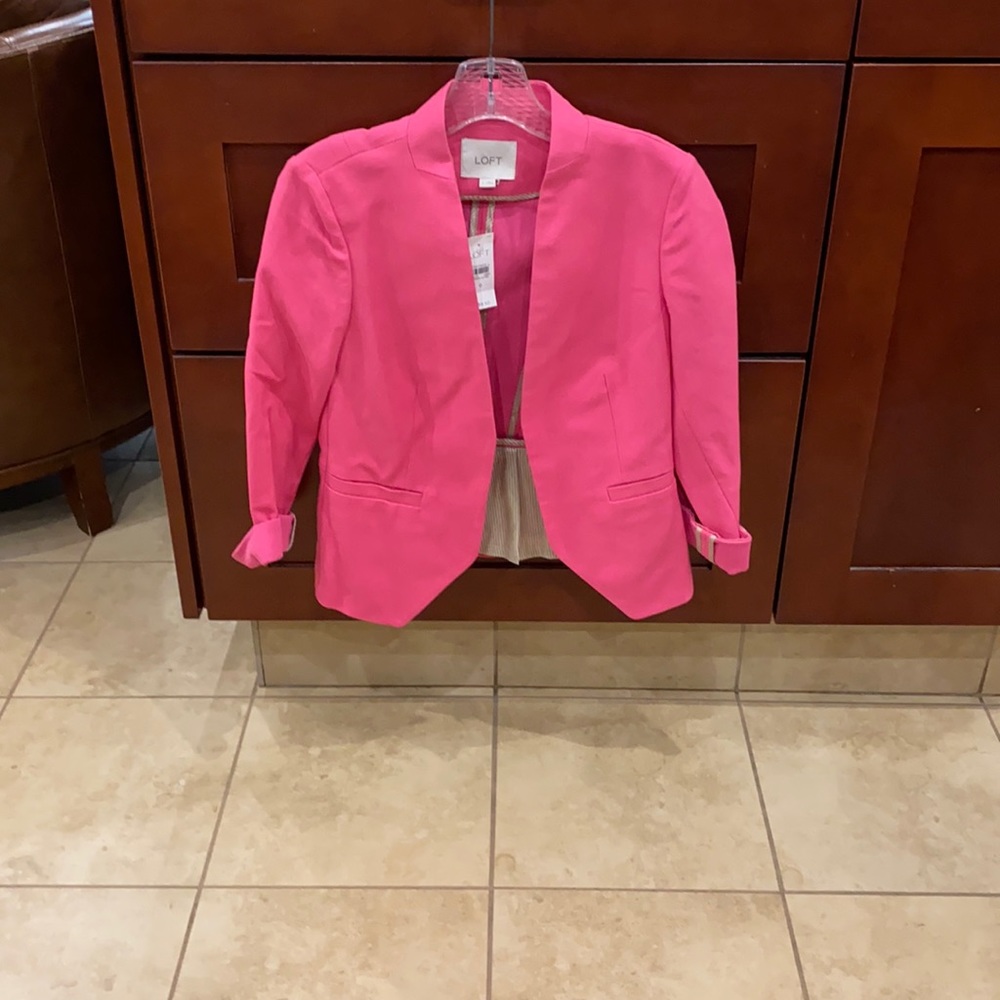 Pink weave open short jacket